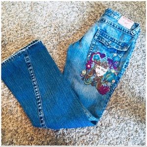 True Religion Bootcut Jeans Distressed Embroidered